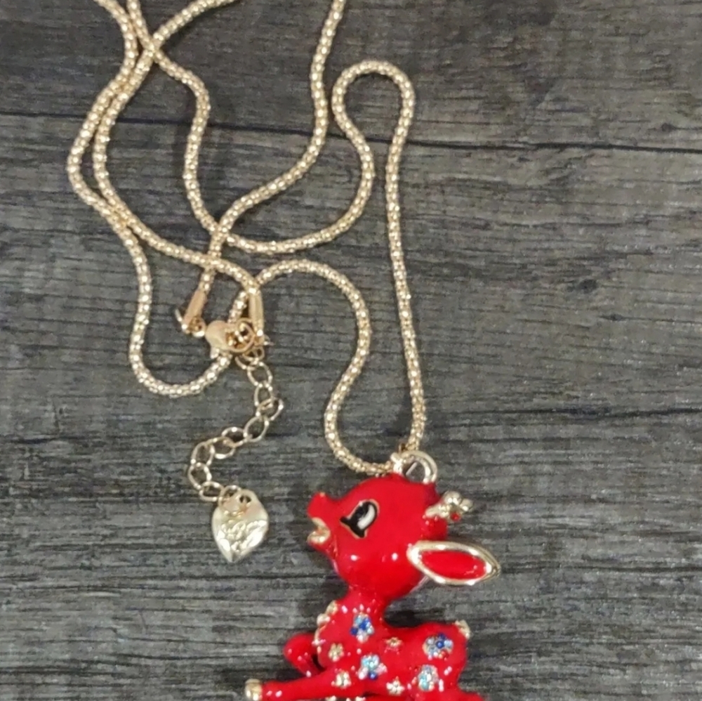 Gold-plated red multi-color Crystal reindeer necklace pendant - Picture 5 of 13